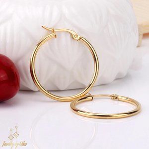 NEW 14K Gold Round Hoop Dainty Minimalist Boho Tarnish Free Earrings